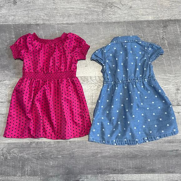 Girls Dress Bundle Size 2T Polka Dot Satin Hot Pink & Chambray Cap Sleeve Lot - Picture 5 of 8